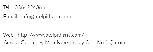 Pithana Otel telefon numaralar, faks, e-mail, posta adresi ve iletiim bilgileri